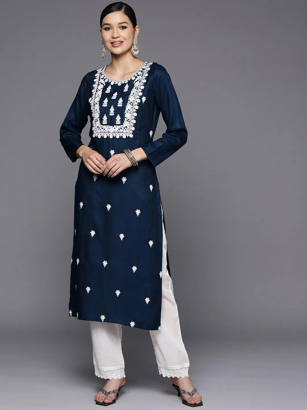 Teal Yoke Design Wool Straight Kurta - Jashvi