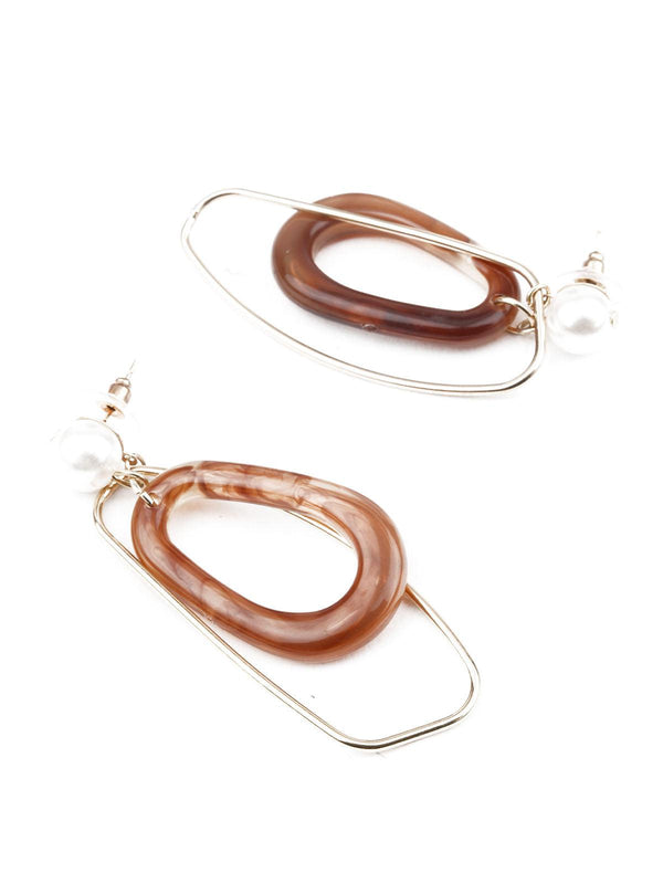 Women's Trendy Gold And Brown Hoop Earrings - Odette