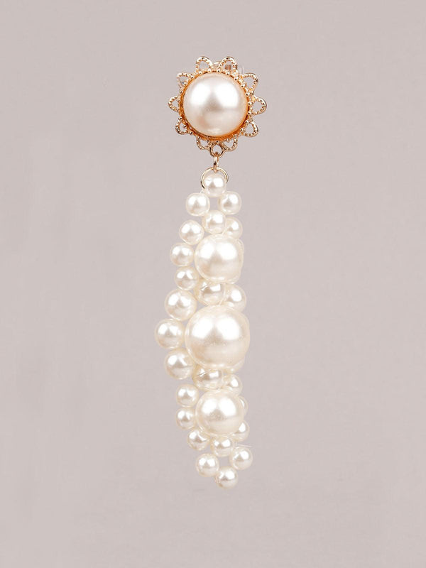 Women's Trendy White And Gold Dangle Earrings - Odette