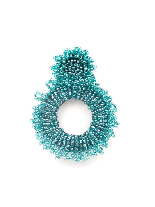 Women's Turquoise Blue Fully Beaded Hoop Earrings - Odette