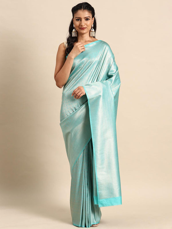 Turquoise Blue Woven Design Brocade Saree - Jashvi