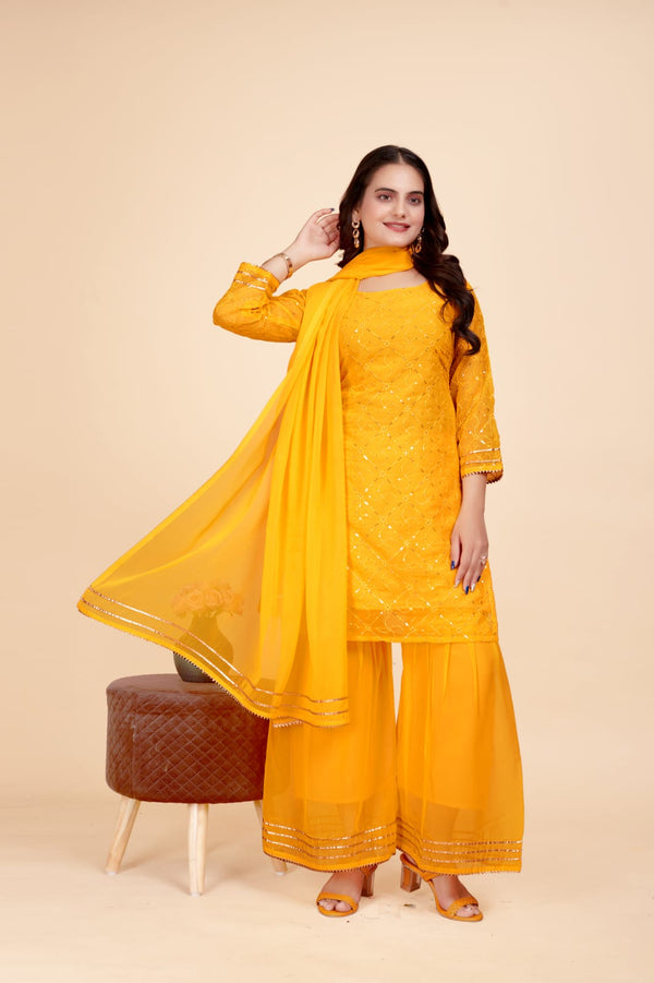 Women's Yellow Georgette Embellished Kurta Set - A2M