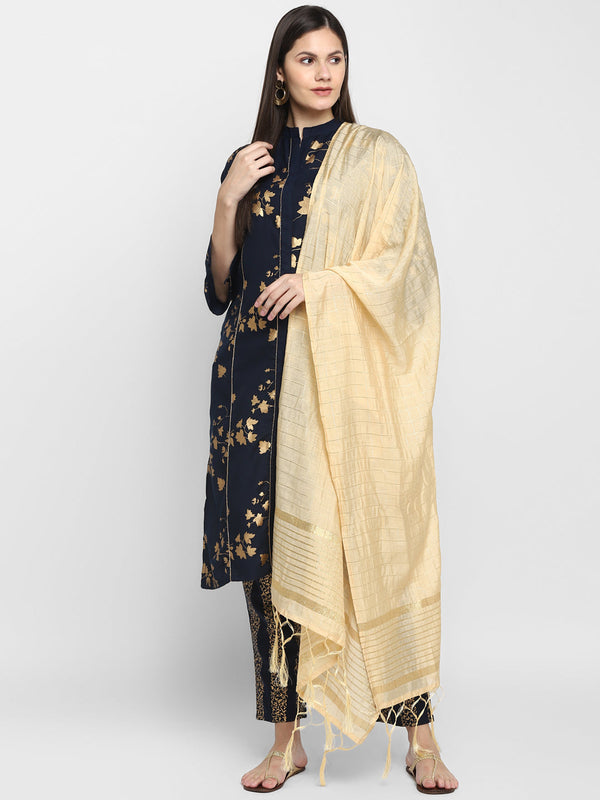 Women's Cotton Blend Kurta And Pant With Dupatta Set - VAABA