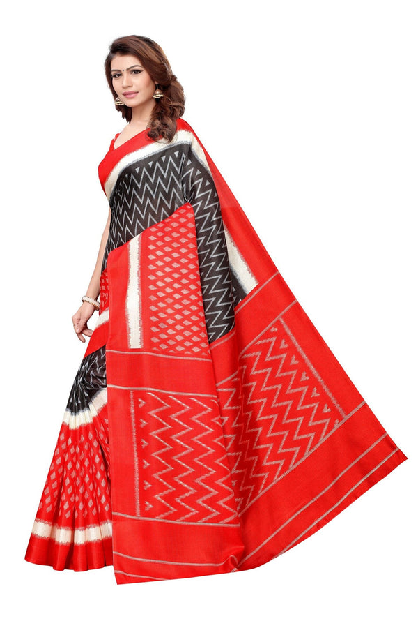 Women's Vamika Orange Kalamkari With Jhalar Khadi Silk Saree Snap Red - Vamika