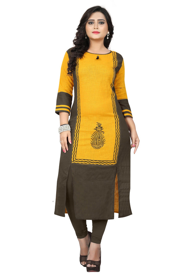 Women's Yellow Cotton Kurta By Vbuyz (1 Pc Set)