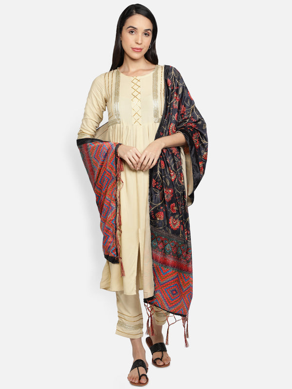 Women's Multicolored Polyster Velvet  Digital Printed Dupatta - VAABA