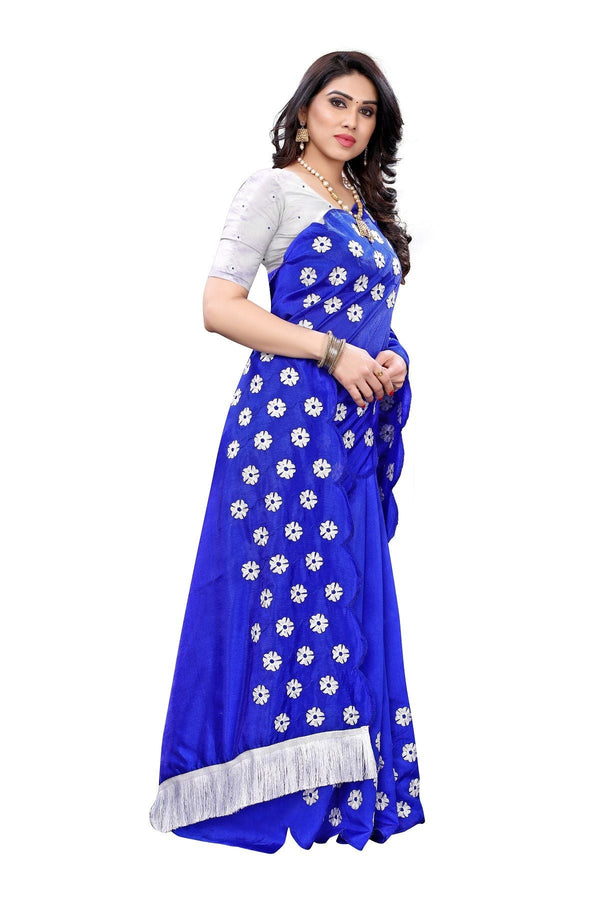 Women's Vamika Zoya Silk Embroidered Blue Saree-Rakhi Blue - Vamika