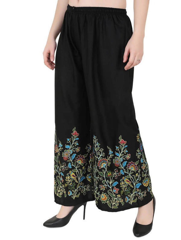 Women's Rayon Cotton Black Floral Printed Palazzo Mfp040 - Moeza