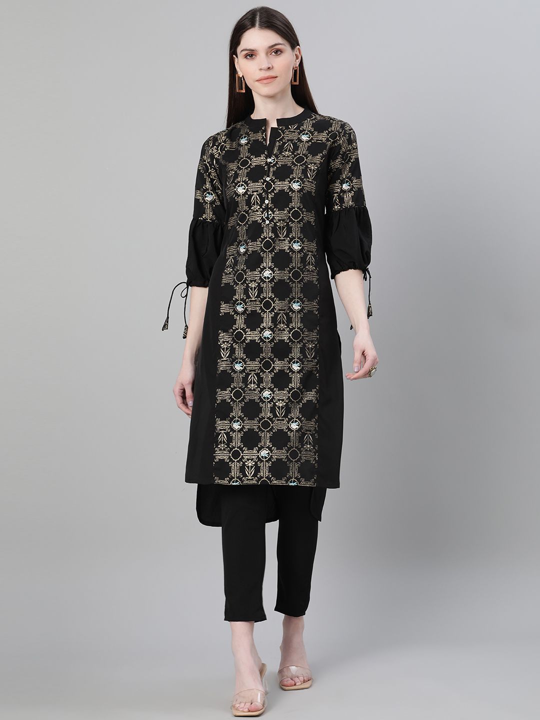 Women Black Printed Kurta and Pant Set by Ziyaa (2 Pc Set)