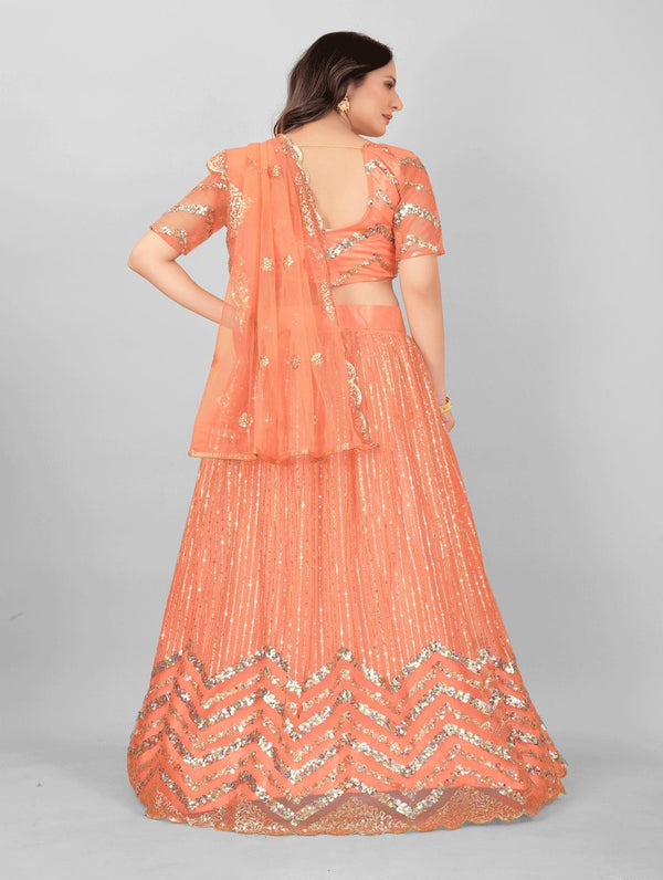 Women's Orange color Semi-Stitched  Lehenga Choli with Dupatta - Embro Vision