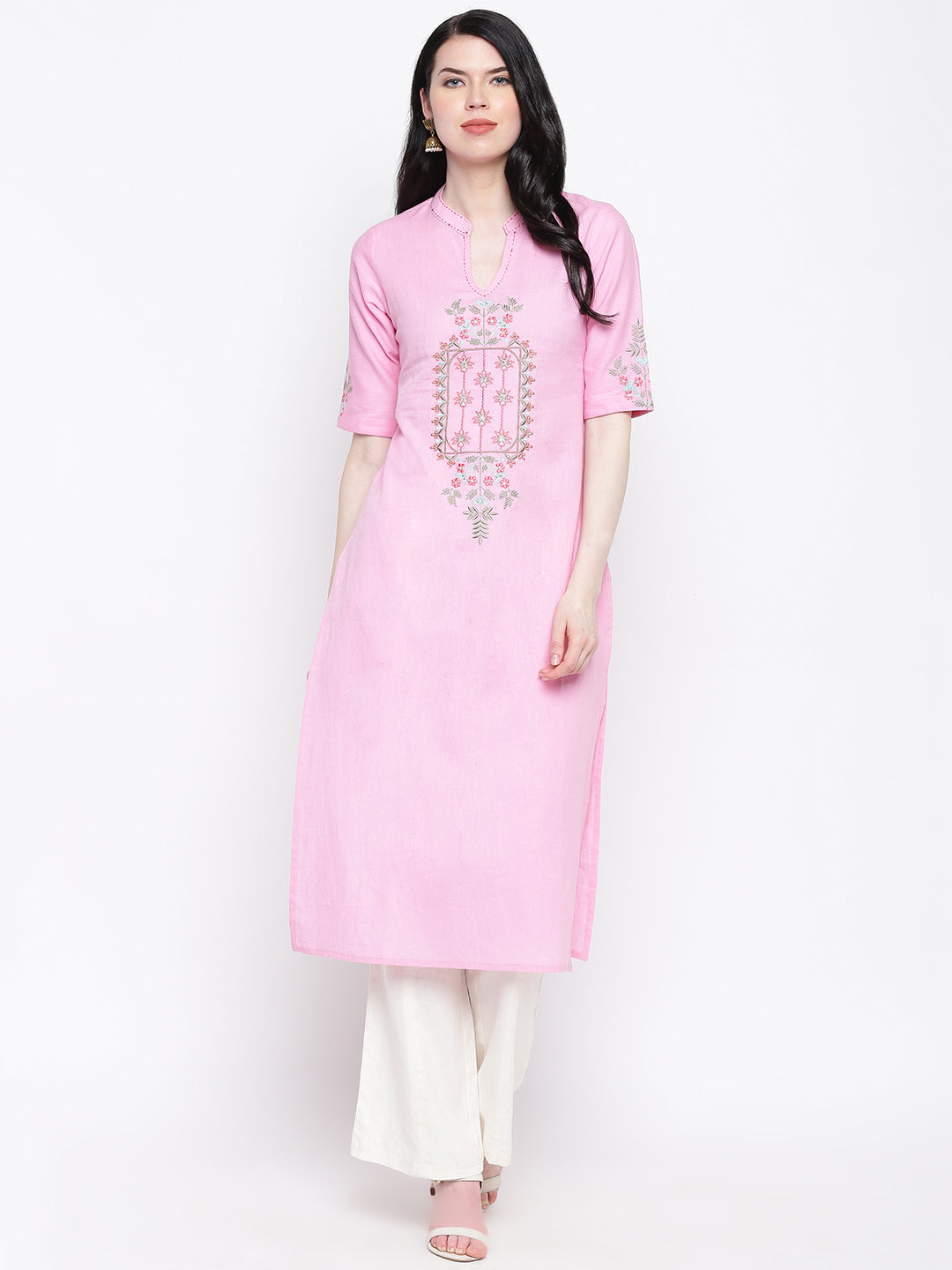 Women's Pink Hand Work Cotton Kurti By Vbuyz- (1Pc Set)