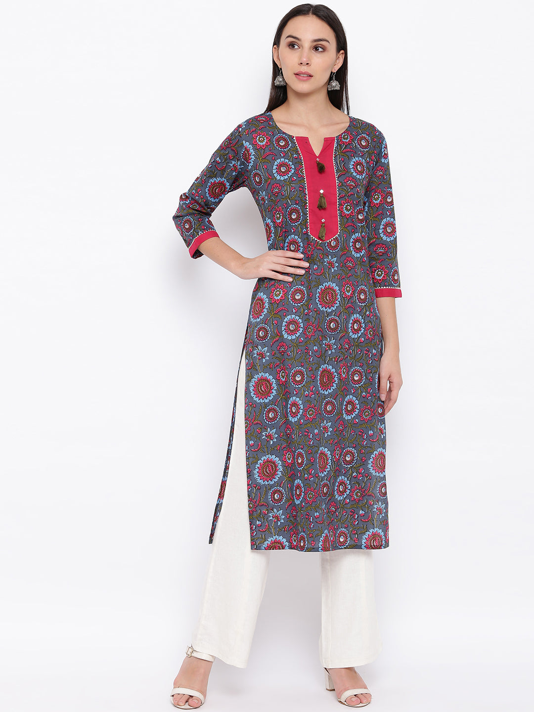 Women's Grey Cotton Kurti By Vbuyz (1Pc)