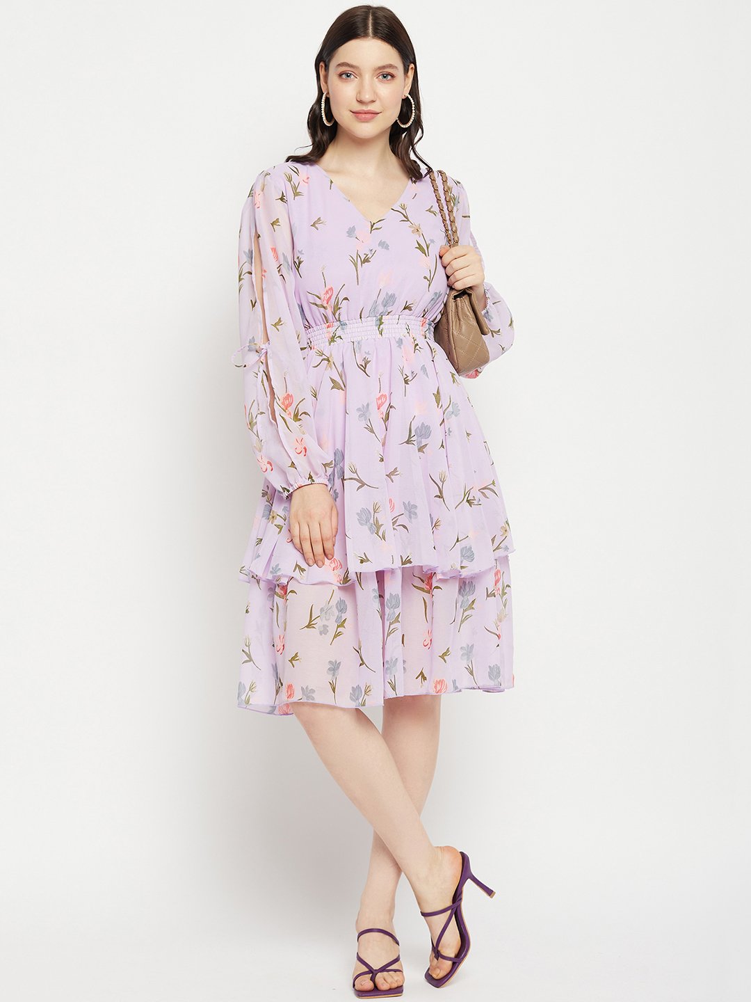 Women's Printed Floral Tiered Dress -  BitterLime