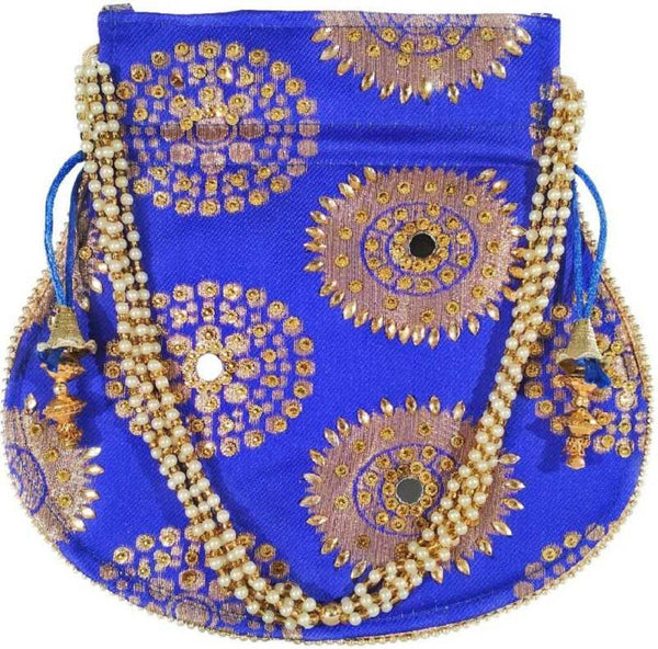 Women's Wristlets  Potli  Party Wear Designer Matka Potli Rajasthani Style Royal Mirror Work Potli Bags Silk Batwa Bag Zari Work Potli Bridal Potli - Ritzie