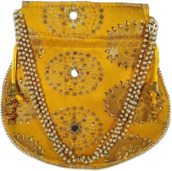 Women's Wristlets  Potli  Party Wear Designer Matka Potli Rajasthani Style Royal Mirror Work Potli Bags Silk Batwa Bag Zari Work Potli Bridal Potli - Ritzie