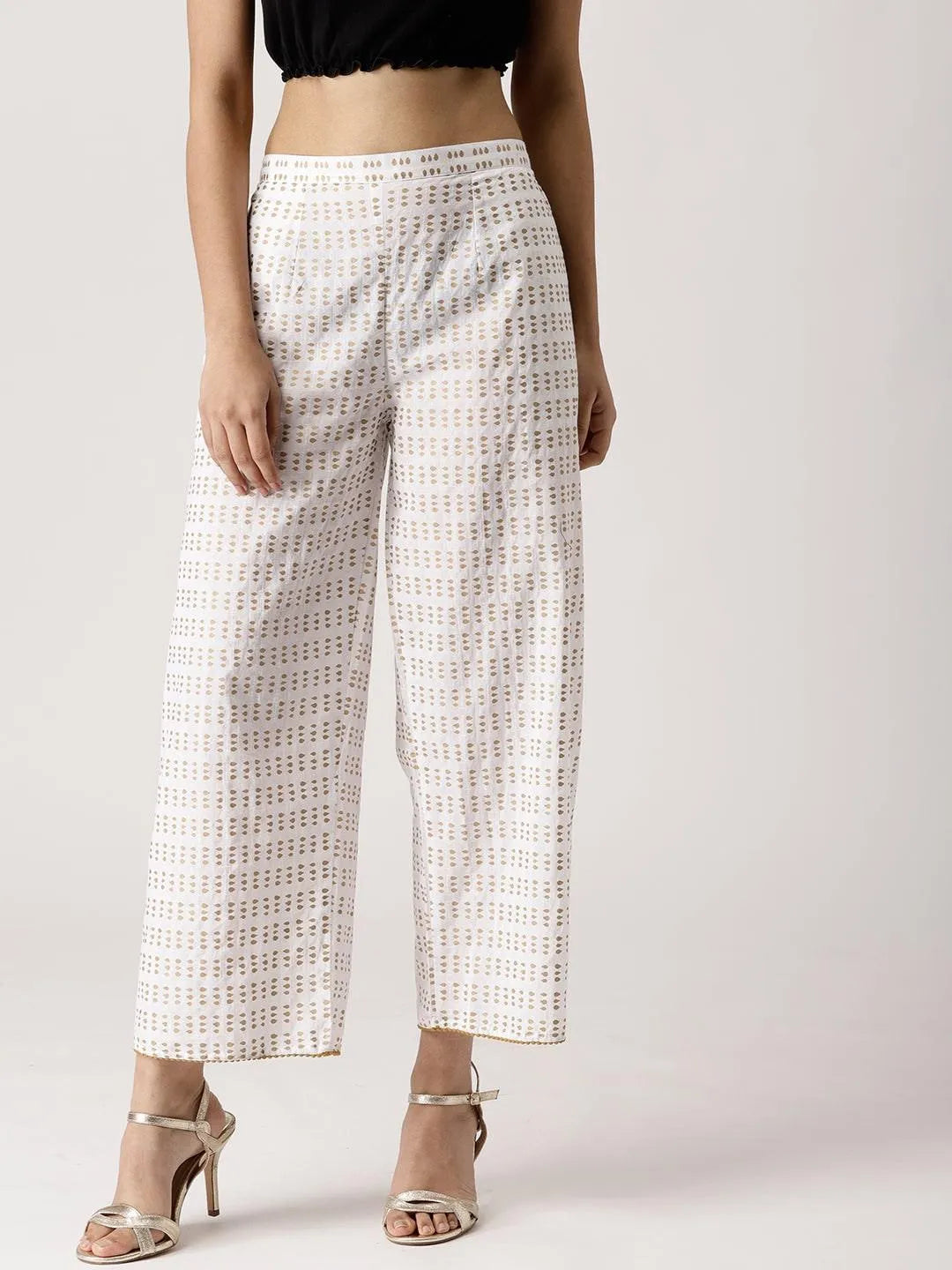 White Abstract Cotton Palazzos - Jashvi