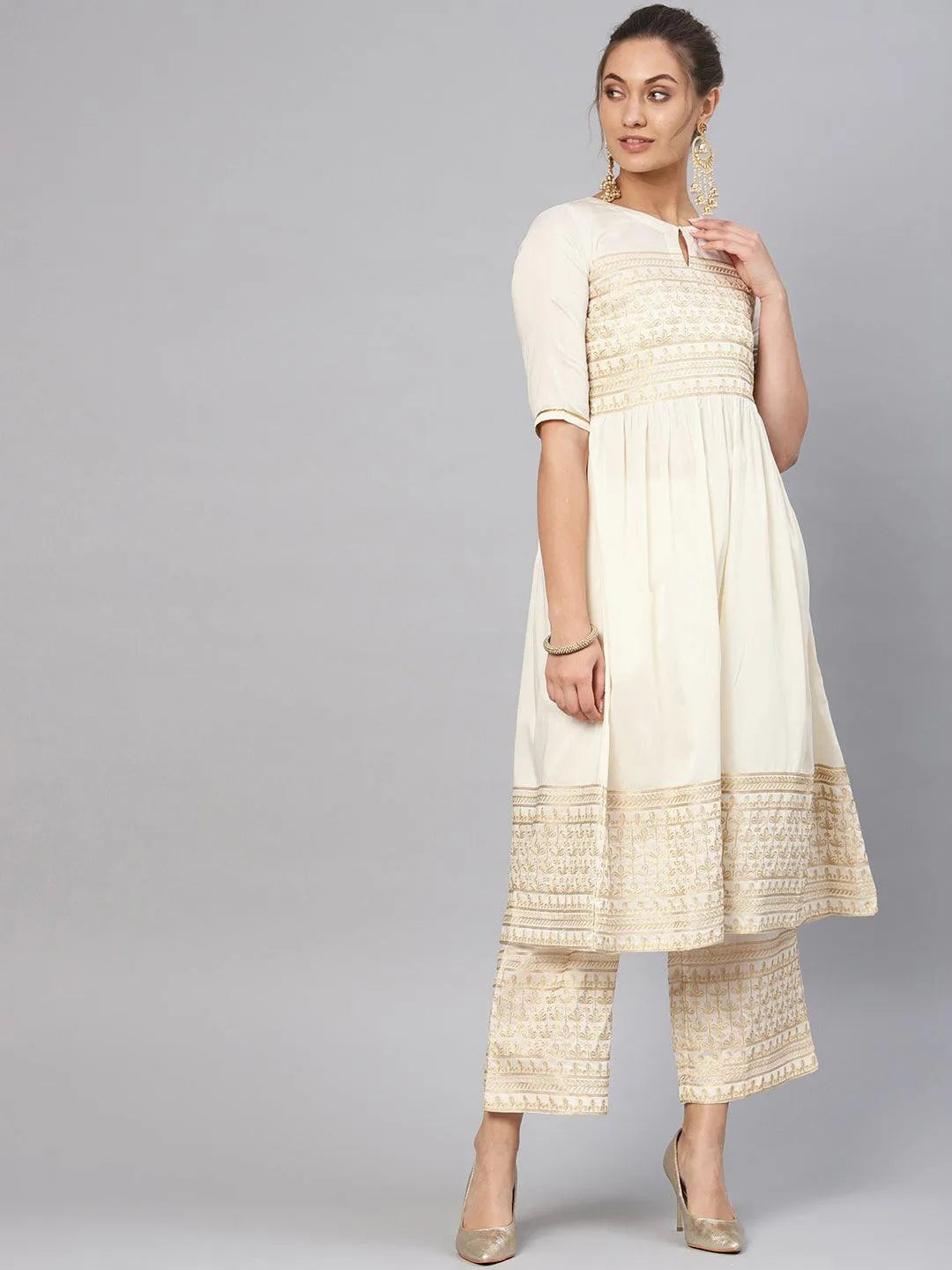 White Embroidered Chanderi Kurta Set - Jashvi