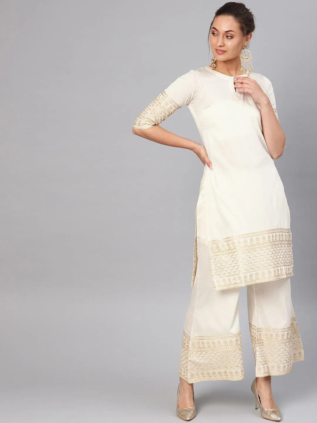 White Embroidered Chanderi Kurta Set - Jashvi