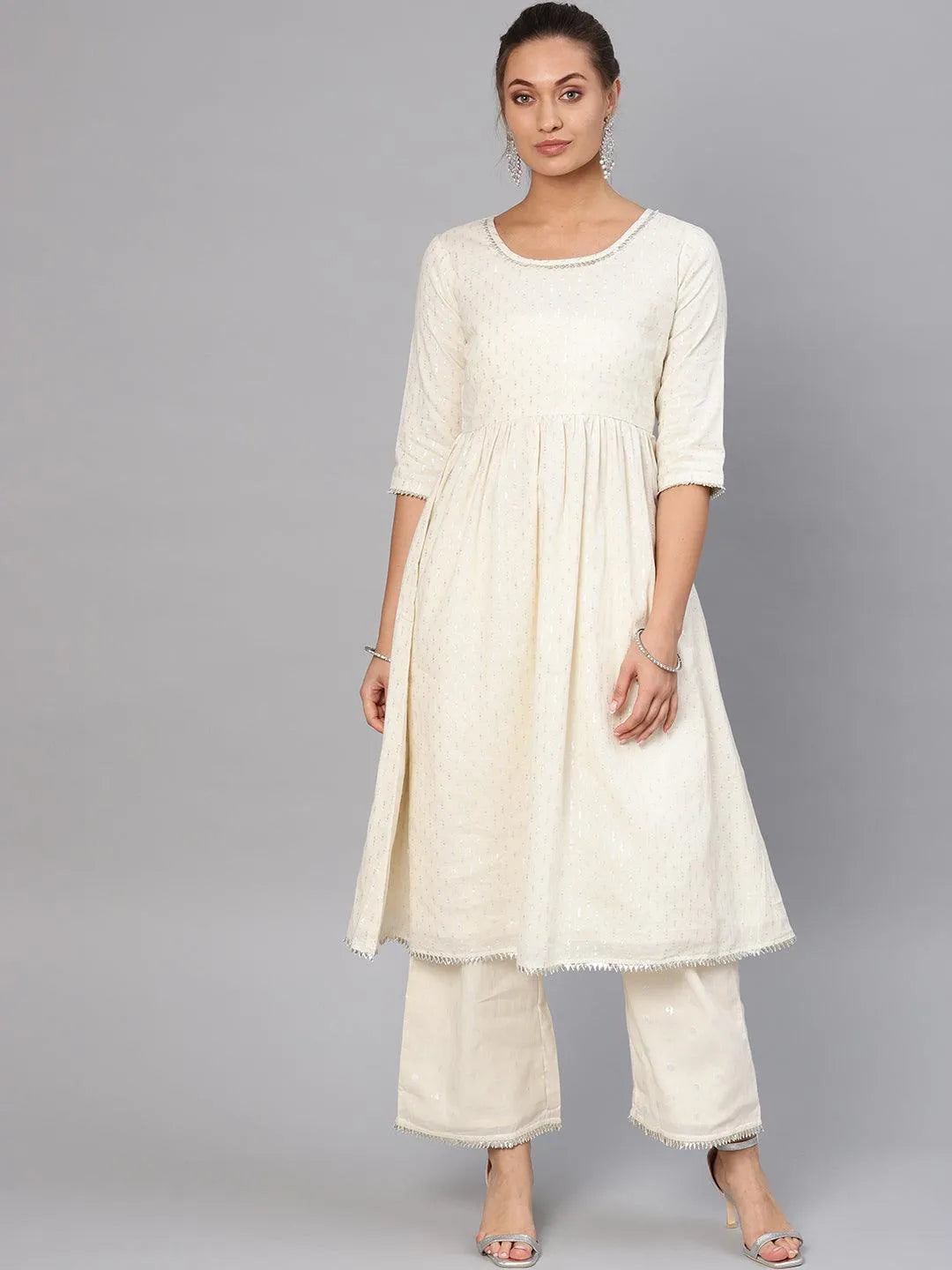 White Embroidered Cotton Kurta Set - Jashvi