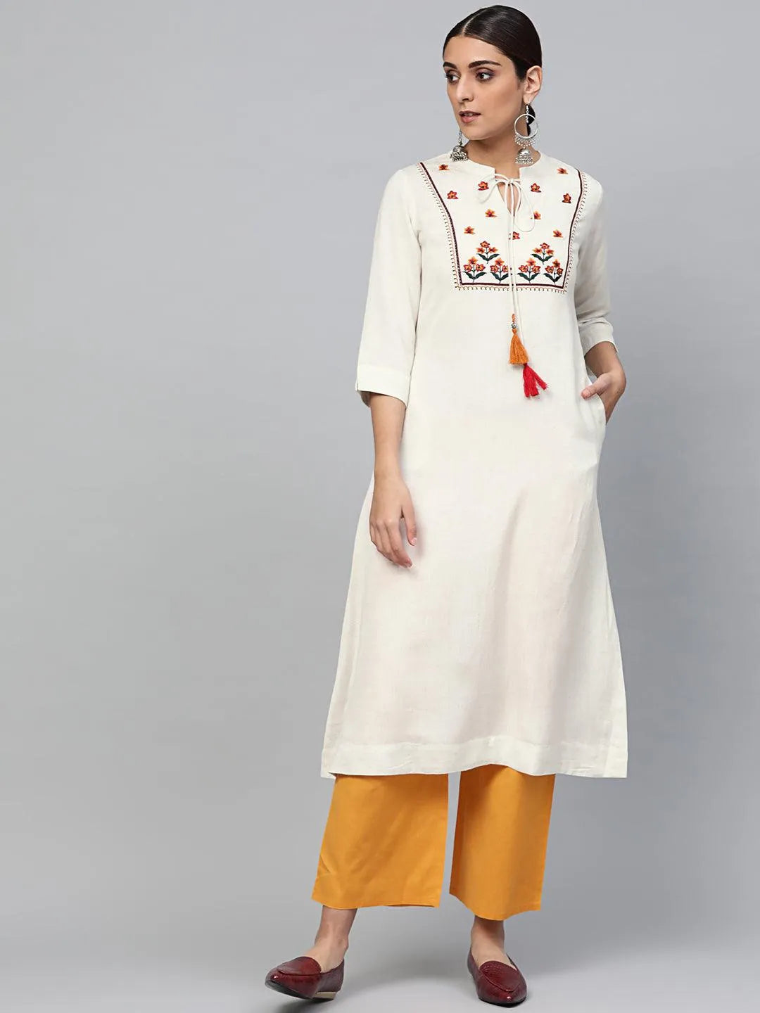 White Embroidered Cotton Kurta Set - Jashvi