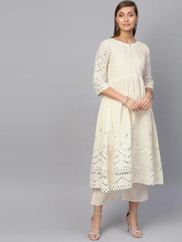 White Embroidered Cotton Kurta Set - Jashvi