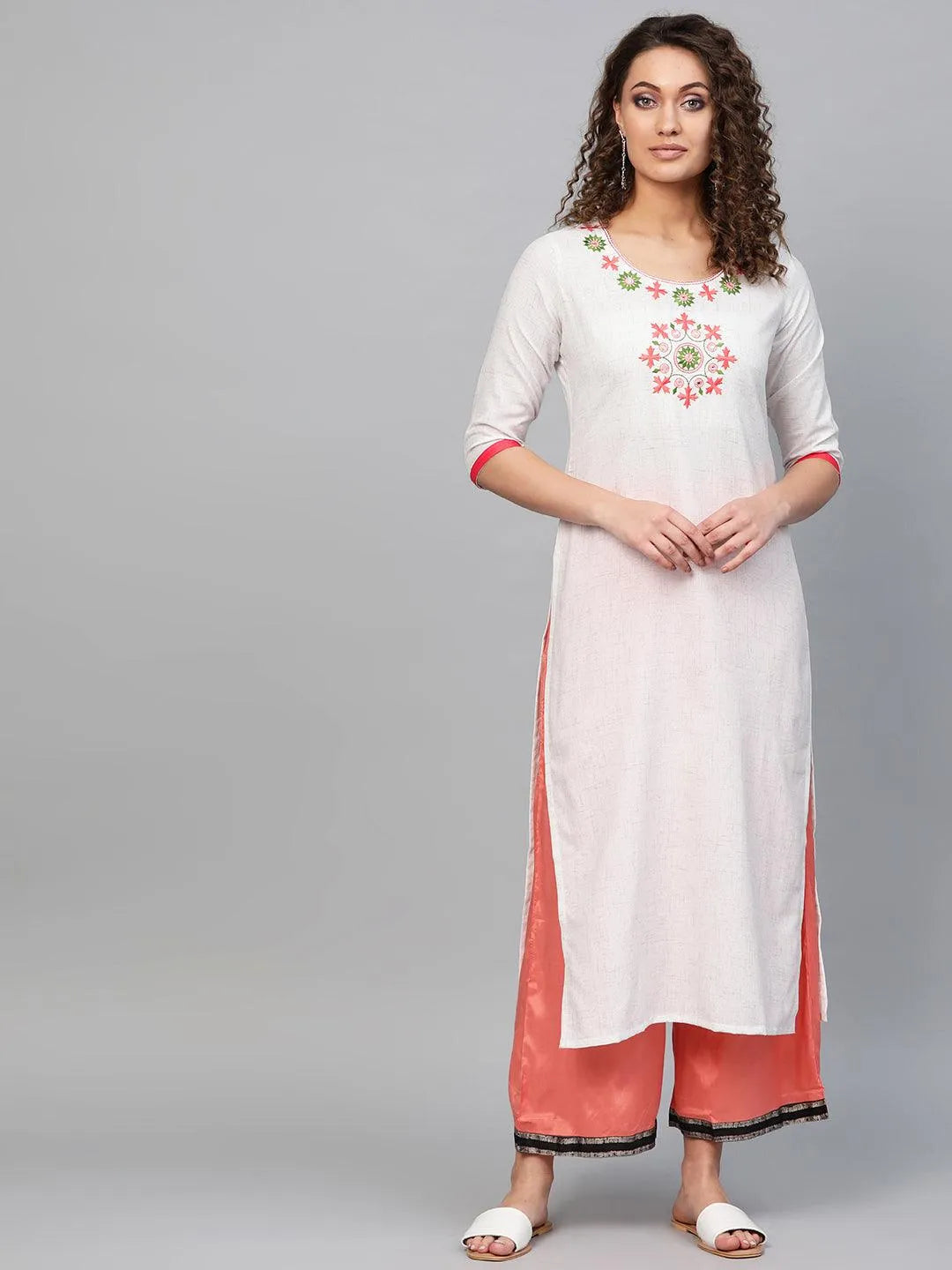 White Embroidered Cotton Kurta - Jashvi