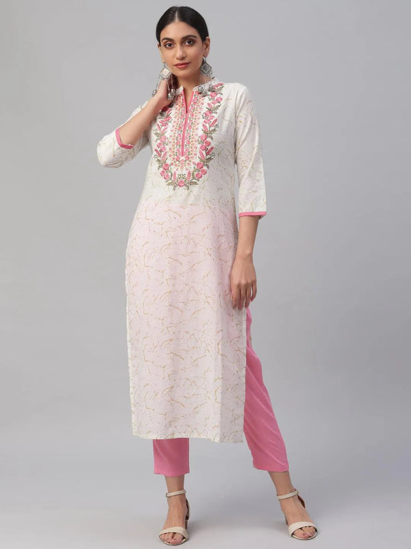 White Embroidered Cotton Kurta - Jashvi