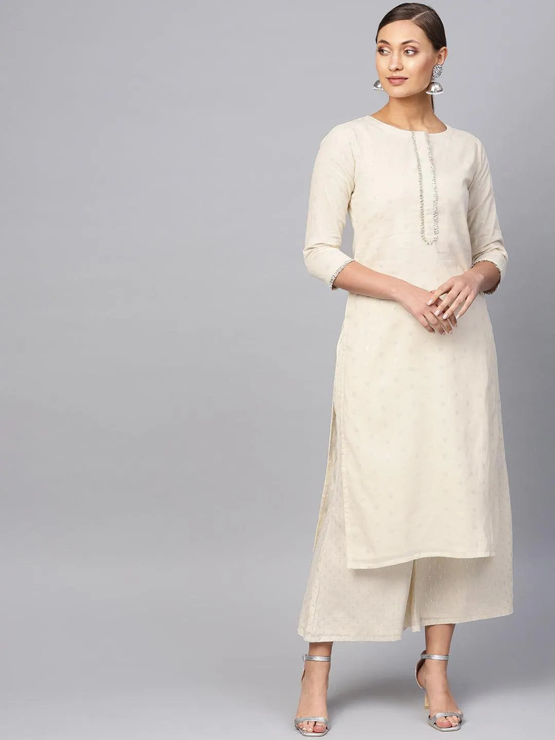 White Embroidered Cotton Kurta Set - Jashvi