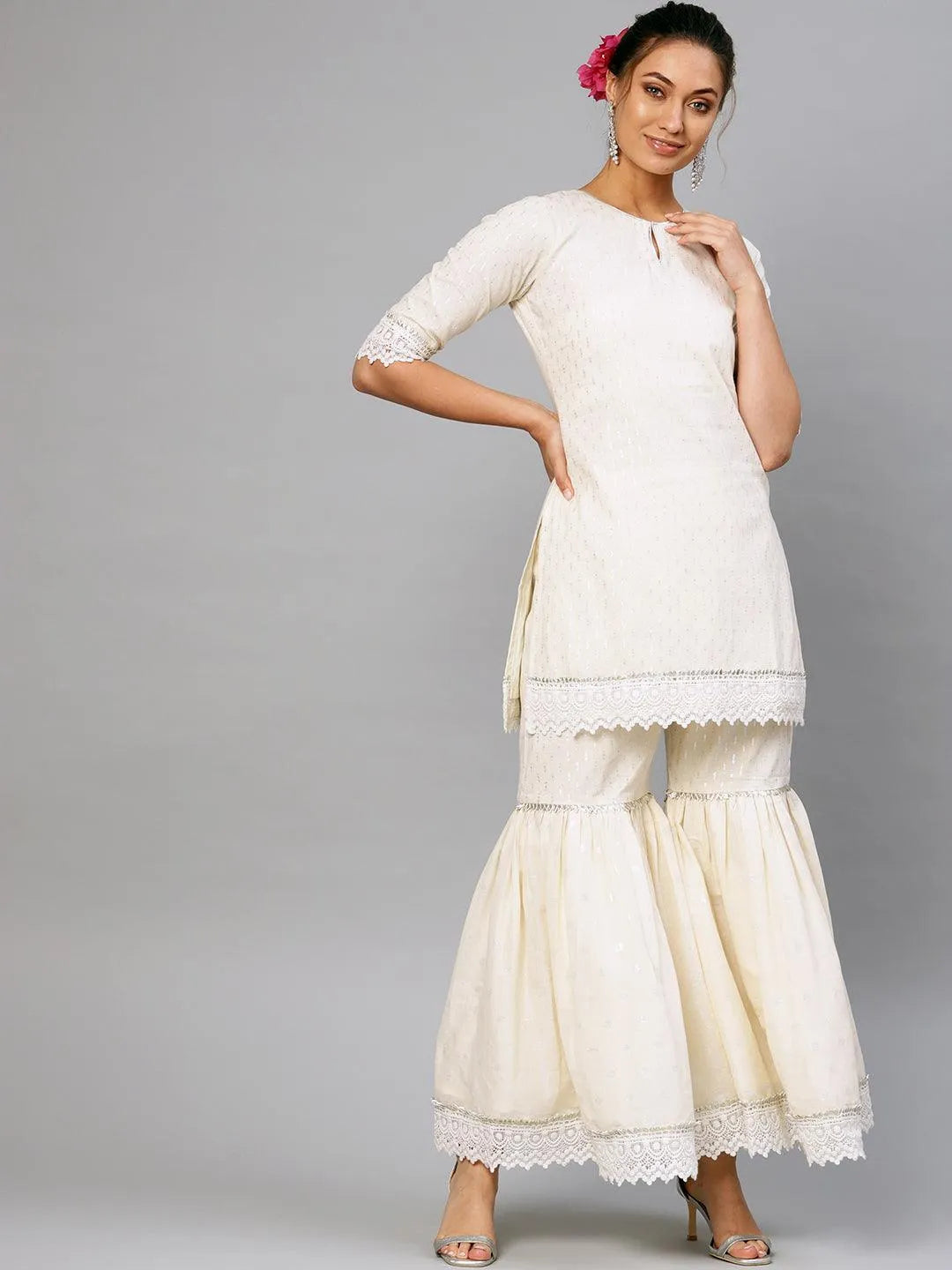 White Embroidered Cotton Kurta Set - Jashvi