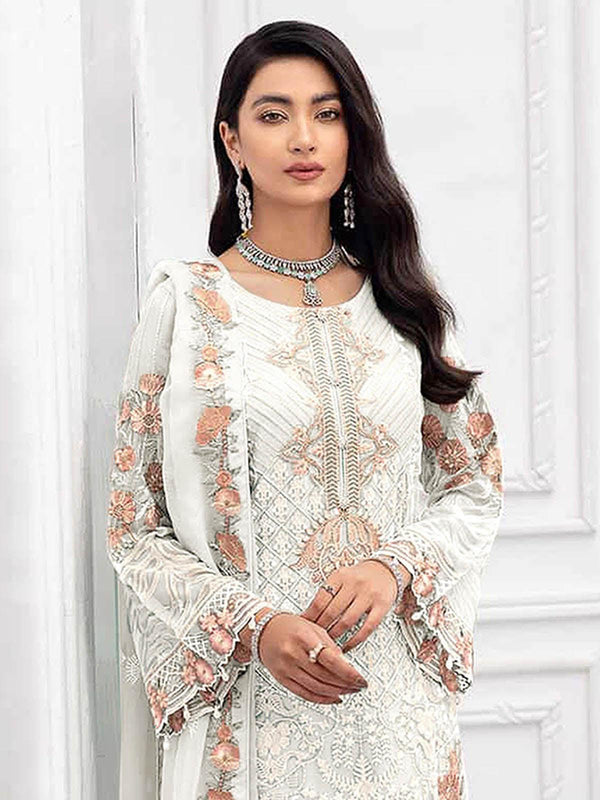 Women's White Embroidered Kurta Set  - Odette