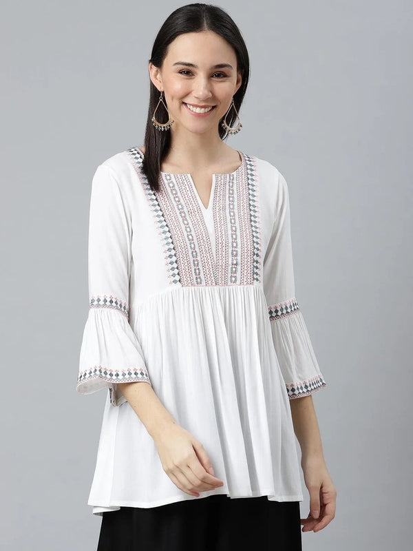 White Embroidered Rayon Kurti - Jashvi