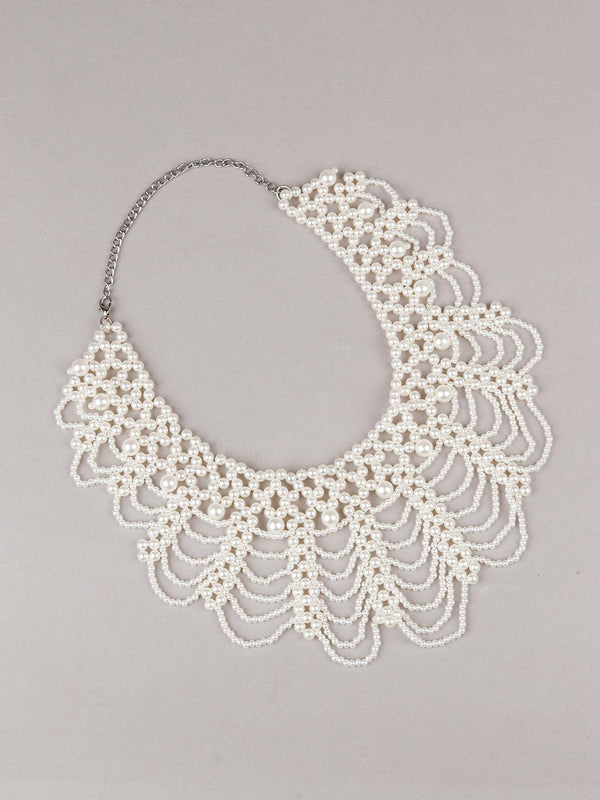 Women's White Faux Pearl Choker Neckpiece - Odette