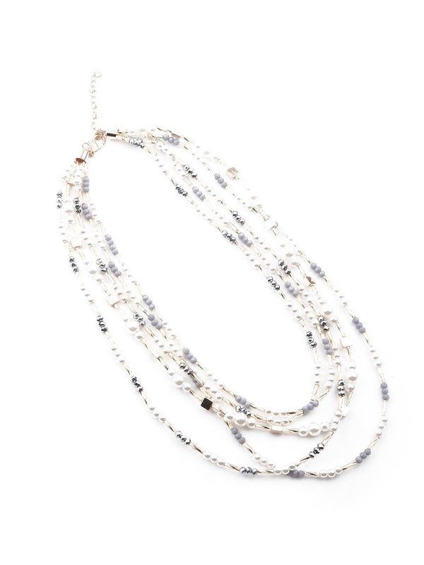 Women's White Multerlayered Statement Necklace - Odette