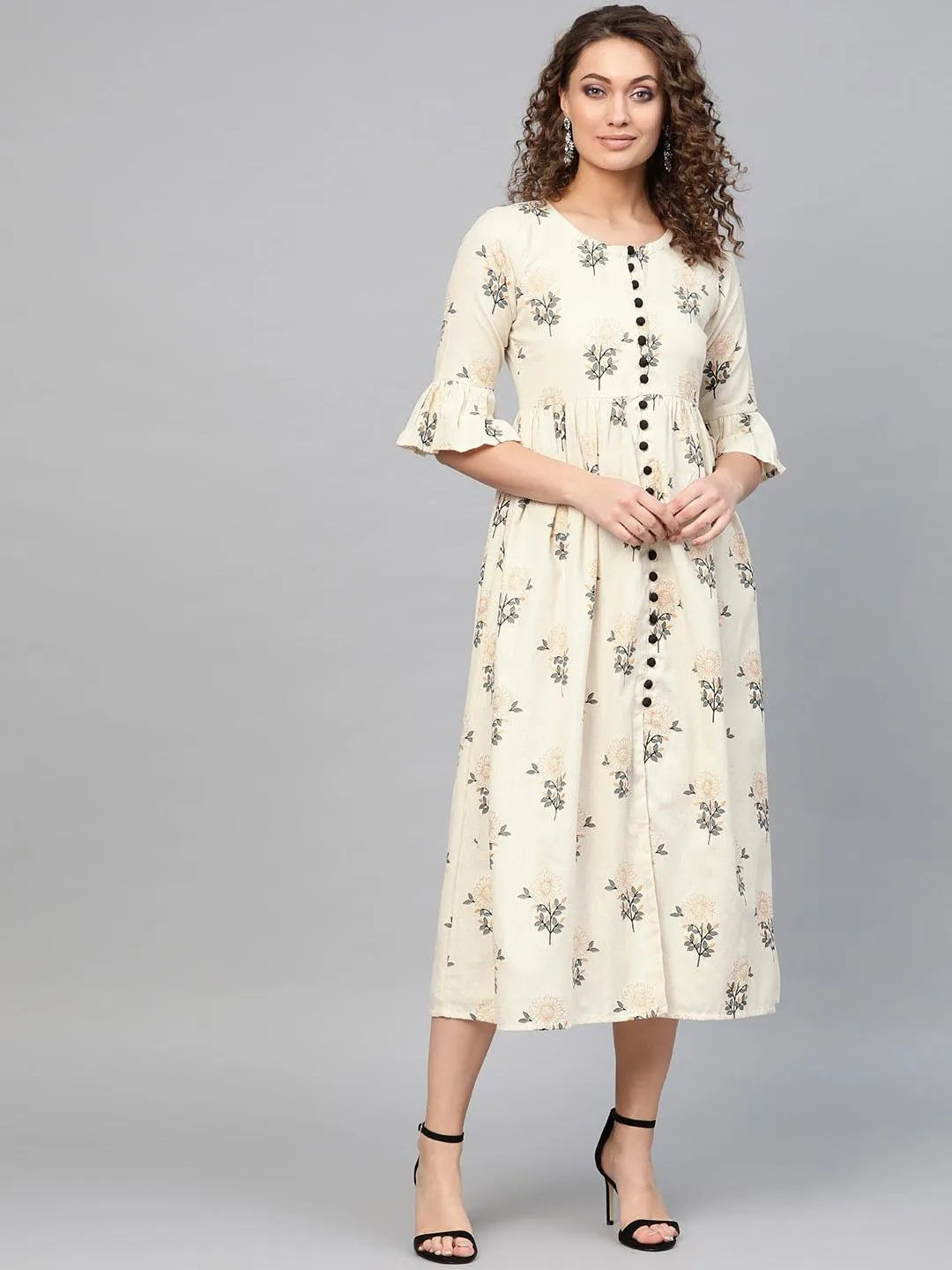 White Printed Cotton Dress - Jashvi