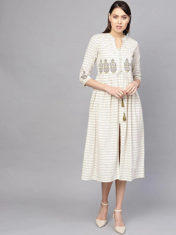 White Printed Cotton Dress - Jashvi