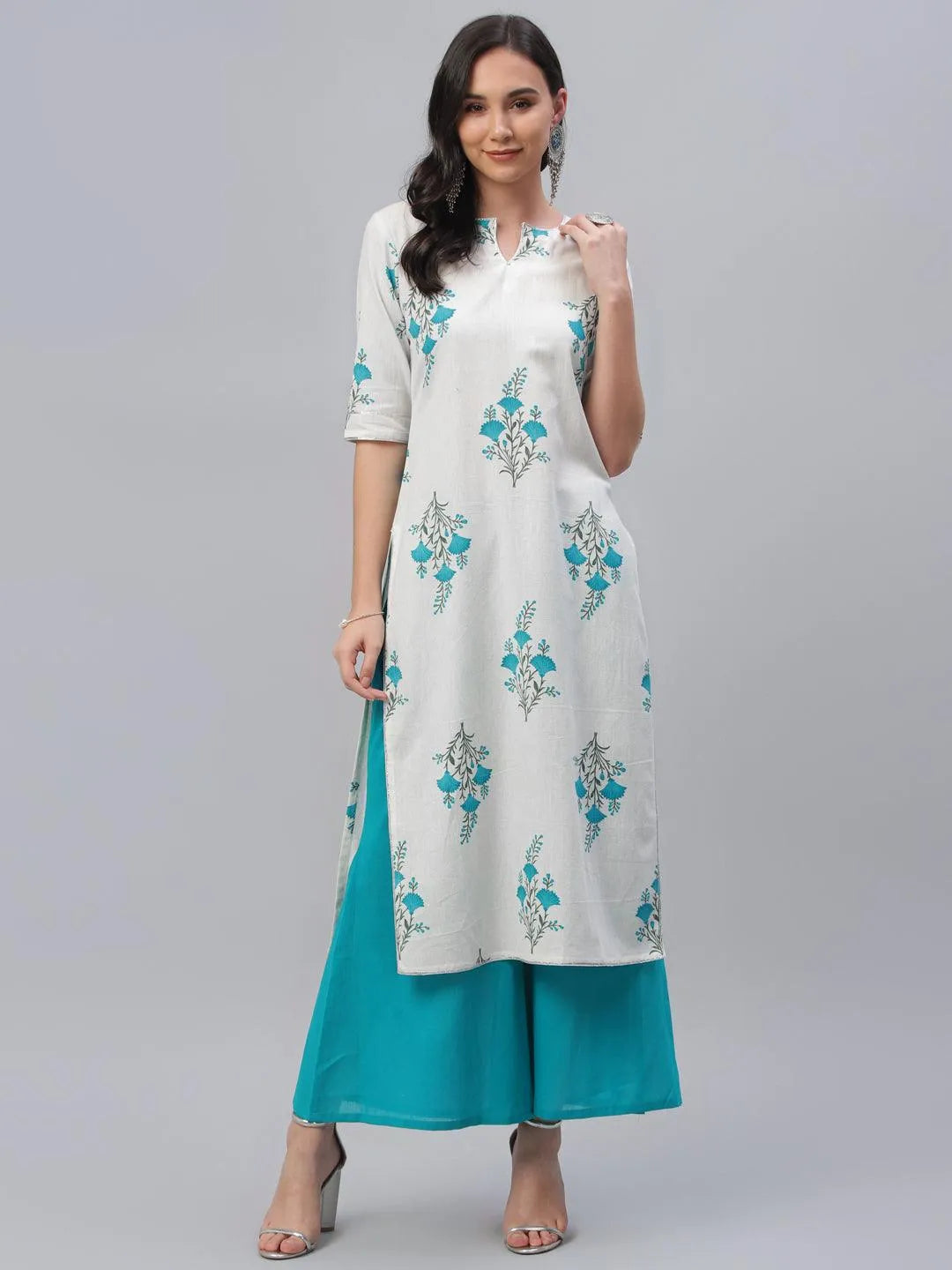 White Printed Cotton Kurta - Jashvi