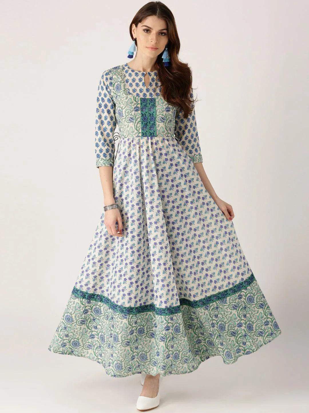 White Printed Cotton Kurta - Jashvi