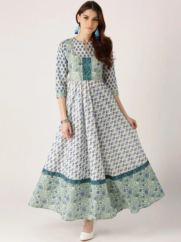 White Printed Cotton Kurta - Jashvi