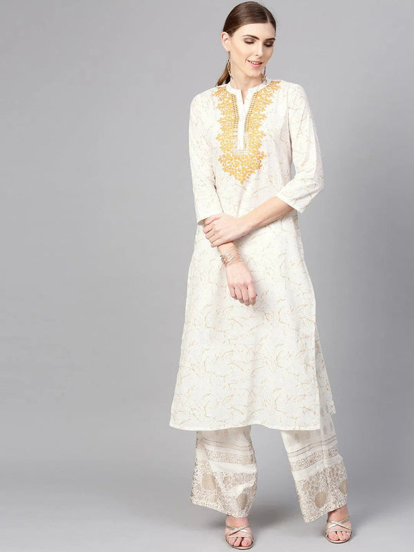 White Printed Cotton Kurta - Jashvi