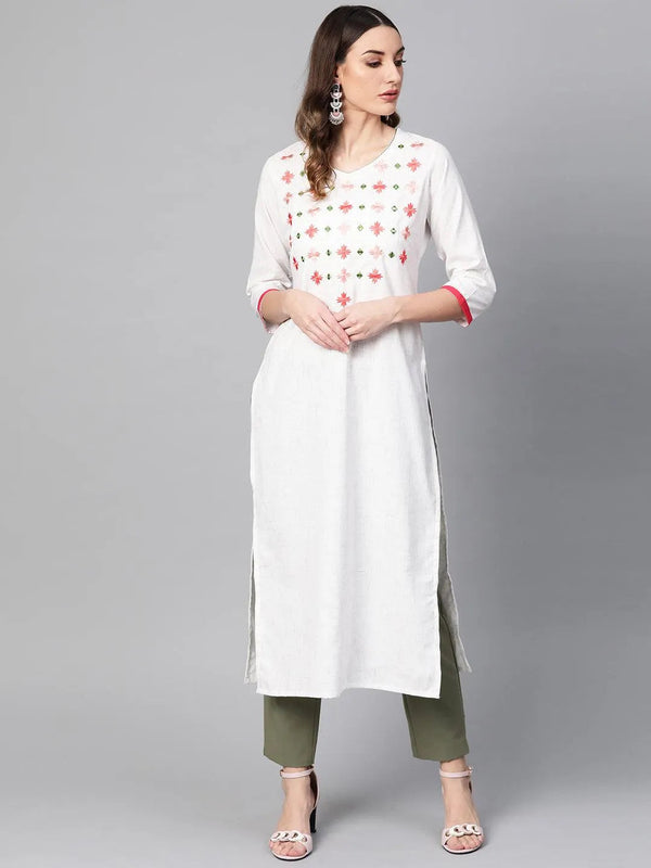 White Printed Cotton Kurta - Jashvi