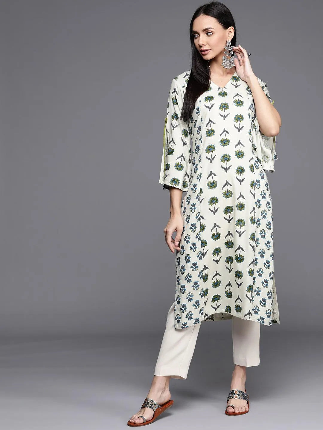 White Printed Cotton Kurta - Jashvi