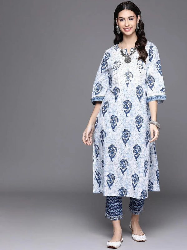 White Printed Cotton Kurta - Jashvi