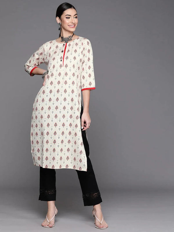 White Printed Cotton Kurta