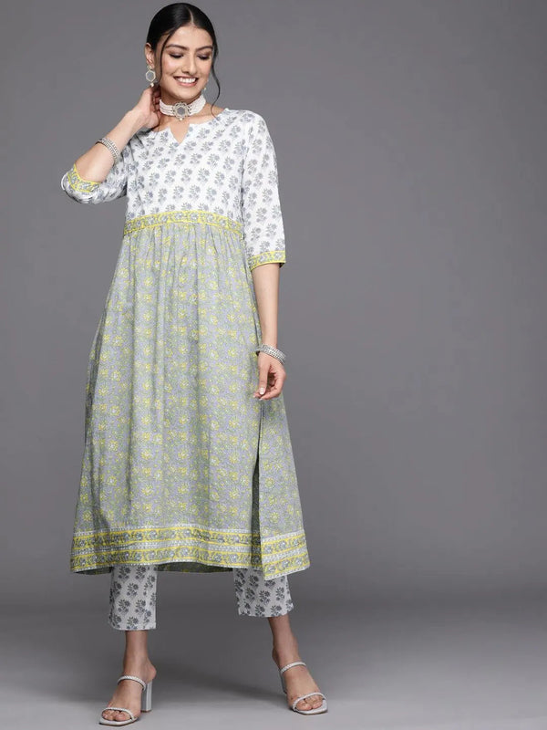 White Printed Cotton Kurta - Jashvi