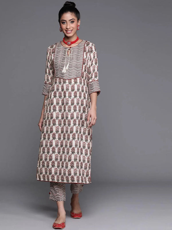 White Printed Cotton Kurta - Jashvi