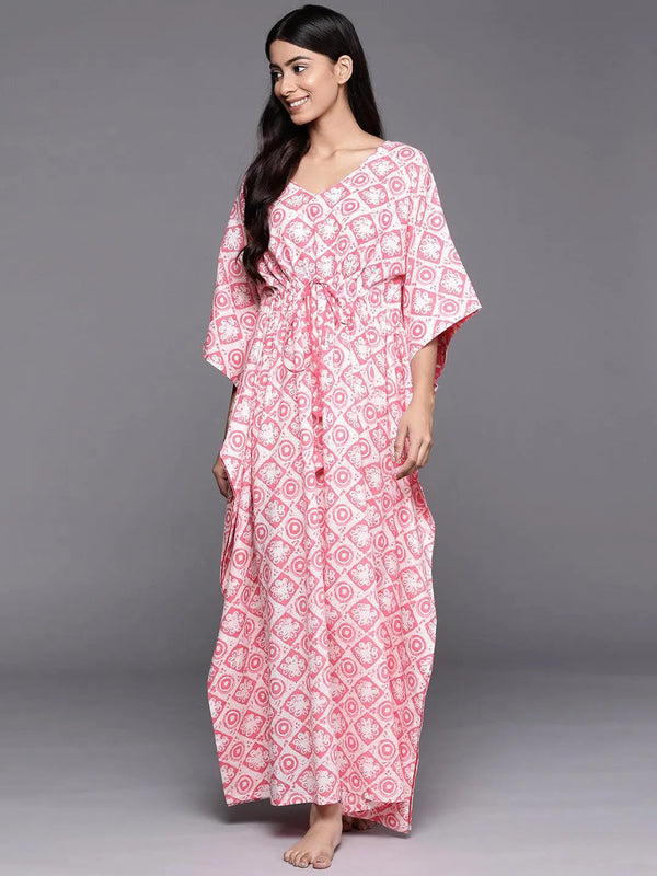 White Printed Cotton Night Dress - Jashvi