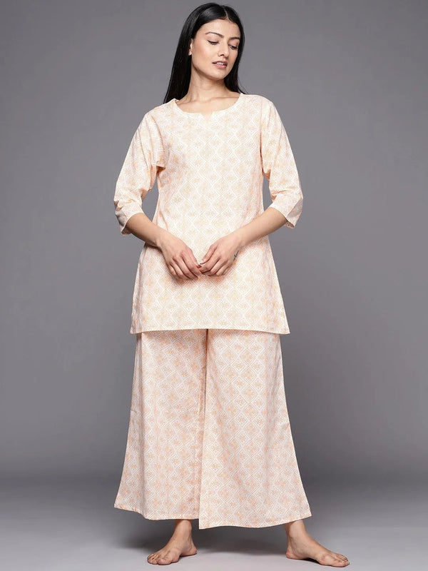 White Printed Cotton Night Suit - Jashvi