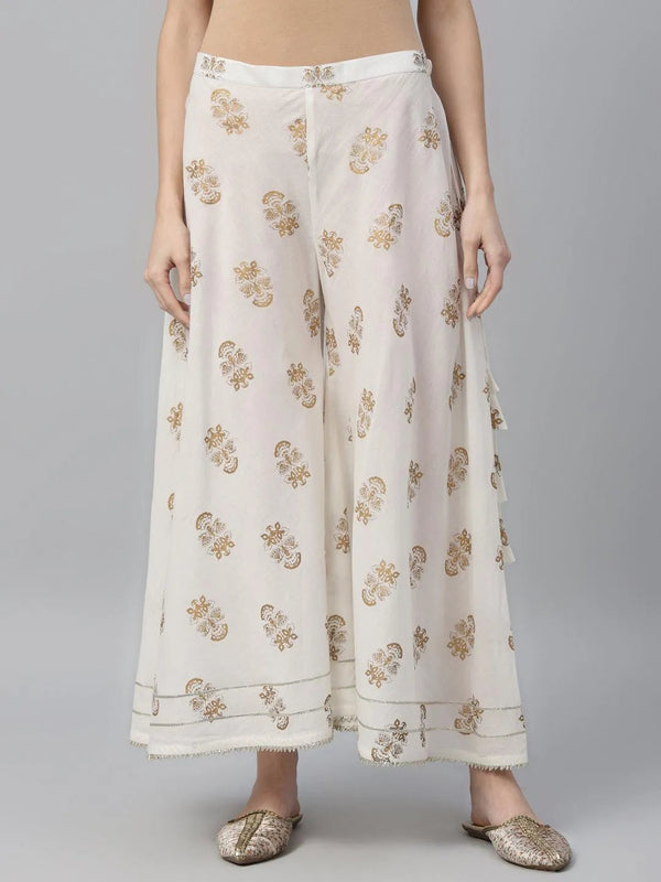 White Printed Cotton Palazzos - Jashvi