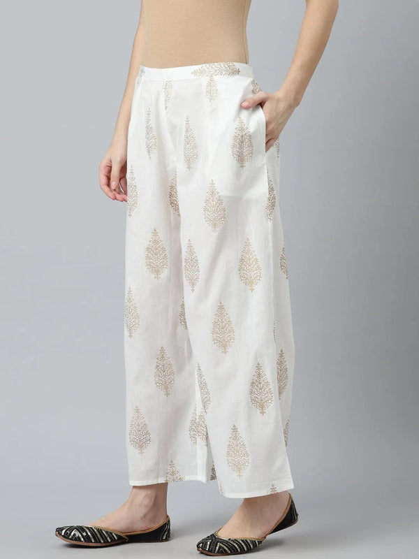 White Printed Cotton Palazzos