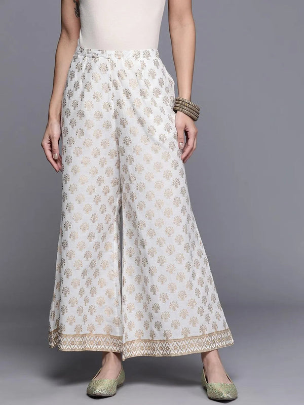 White Printed Cotton Palazzos - Jashvi